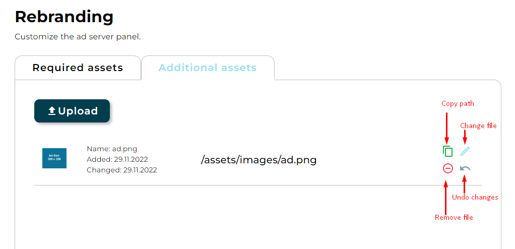 change additional assets tab