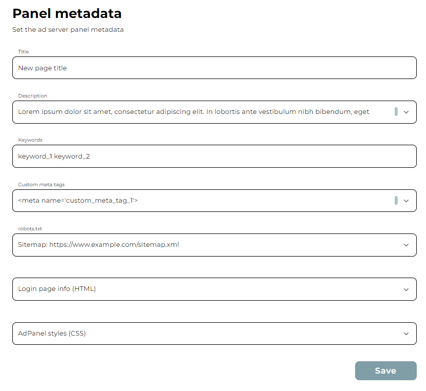 change panel metadata